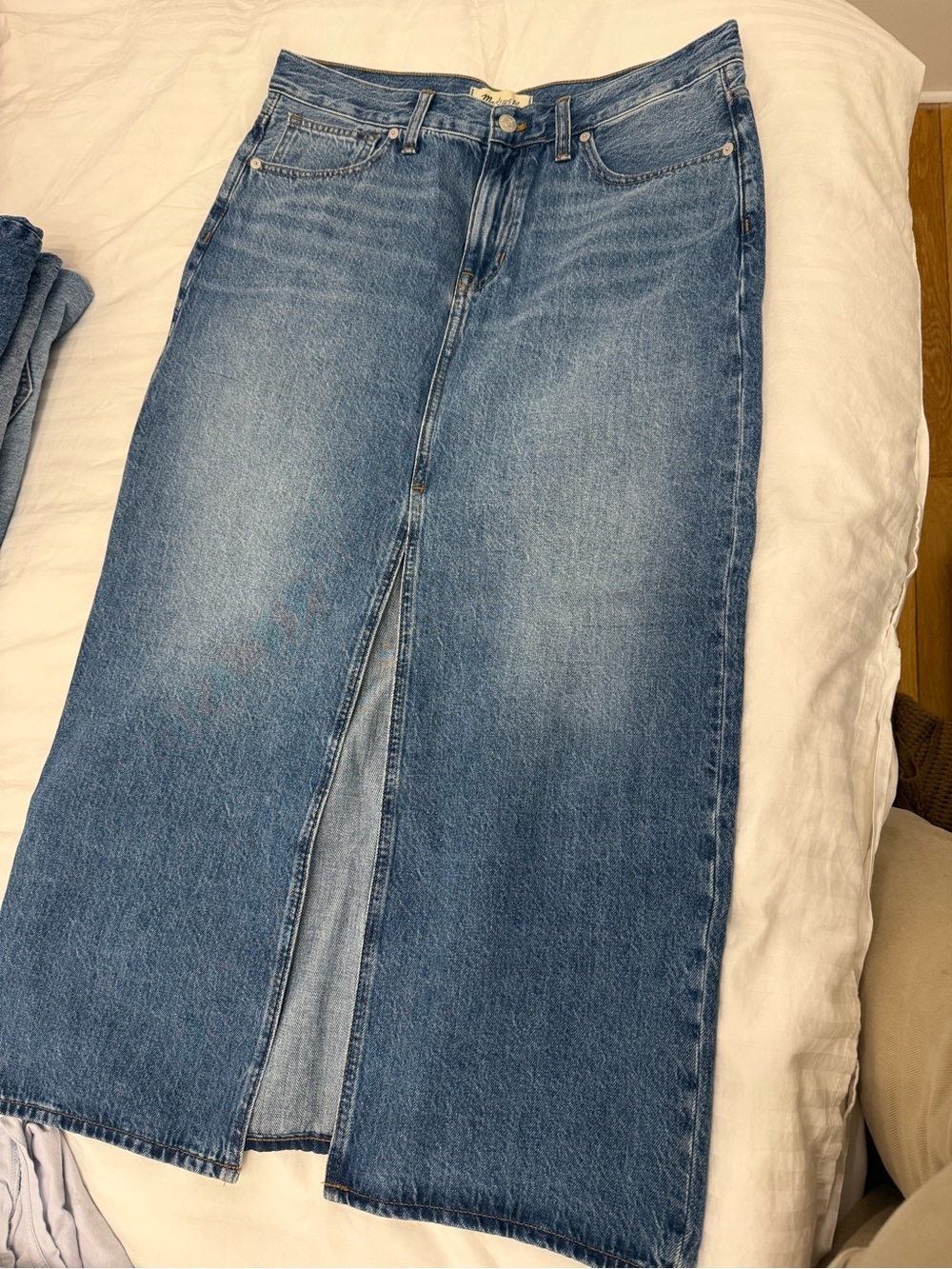 Madewell Blue Denim Midi Skirt with Front Slit
